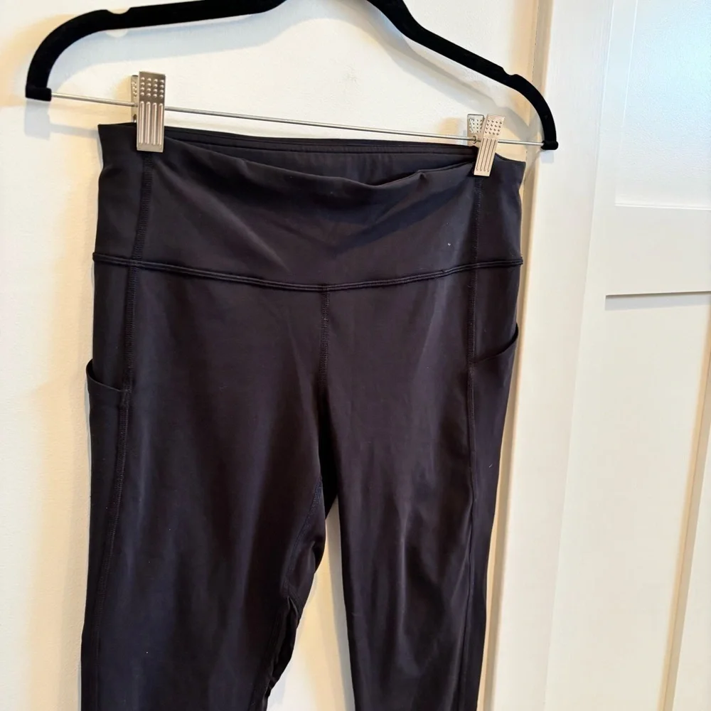 Lululemon Wunder Under Black Crop Leggings Size 6 Mesh Detail Drawstring Pockets
